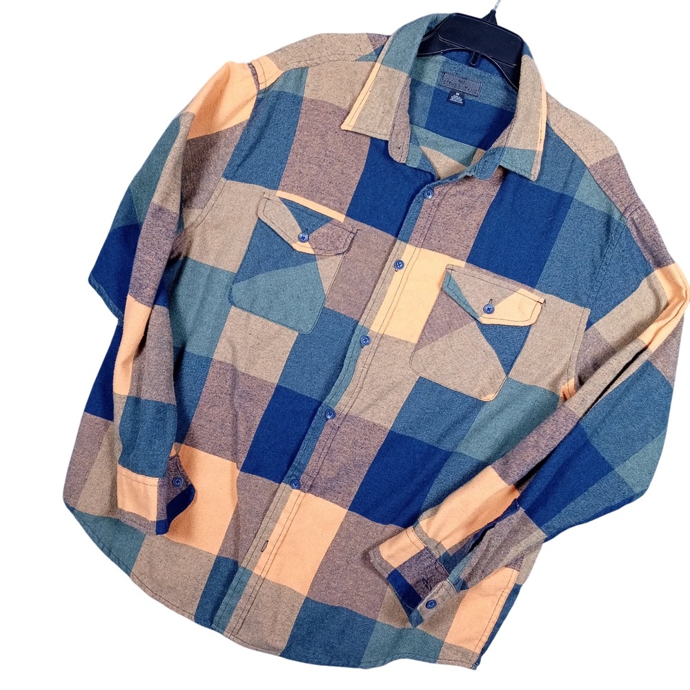 Steve's Jeans Mens 2X Flannel Shirt Plaid Blue Orange Green Cotton Blend L/S